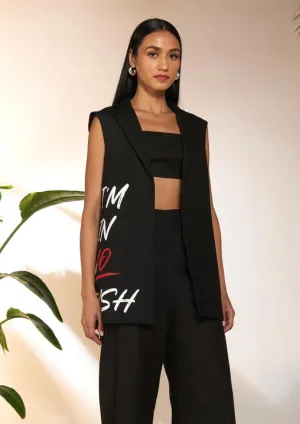 Black slogan sleeveless blazer