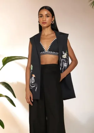 Black tropicool sleeveless blazer and bustier