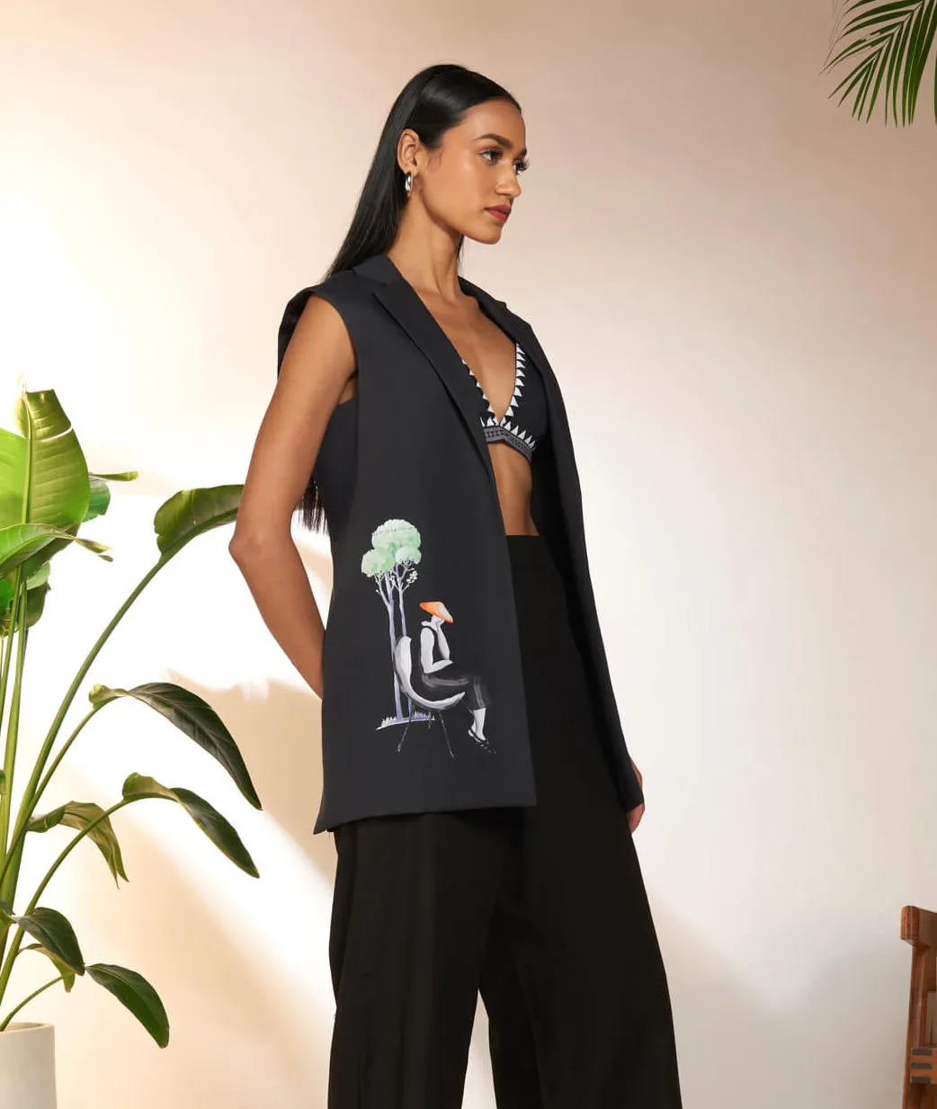 Black tropicool sleeveless blazer and bustier