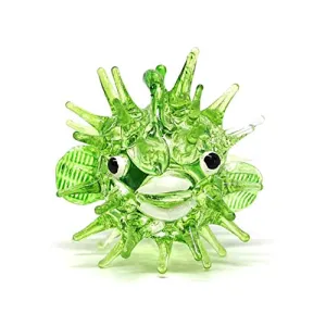 Blown Glass Figurines Green Puffer Fish Tiny Aquarium Miniature Handmade Decor