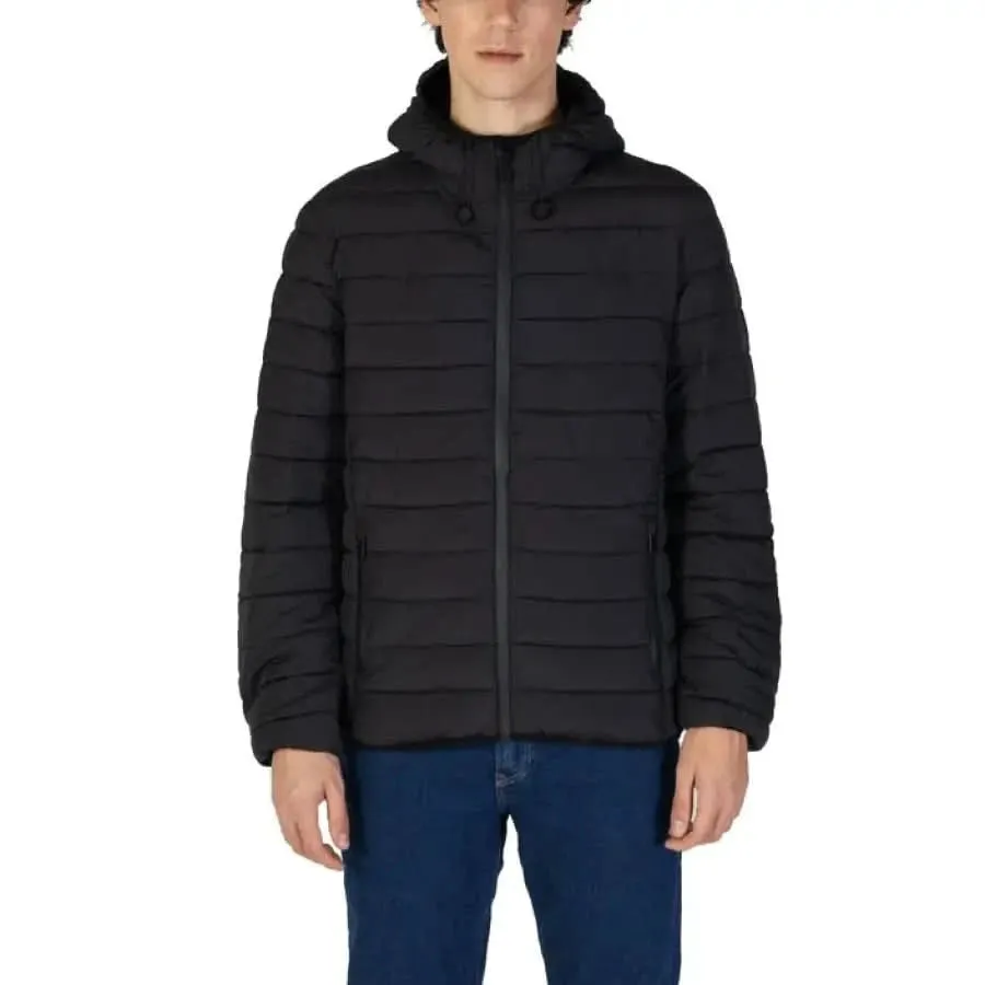 Blue Turtleneck Hooded Jacket for Men