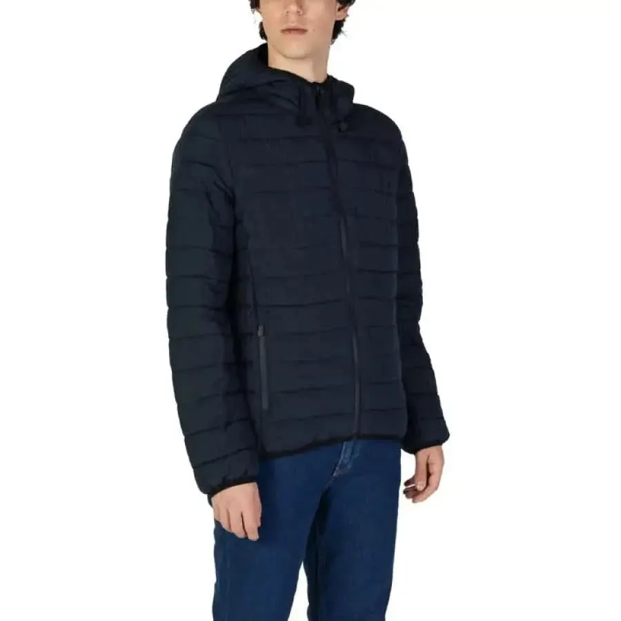 Blue Turtleneck Hooded Jacket for Men