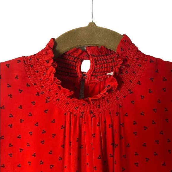 BODEN Carrie Smocked Dress Poinsettia Ruffle Red Long Sleeve