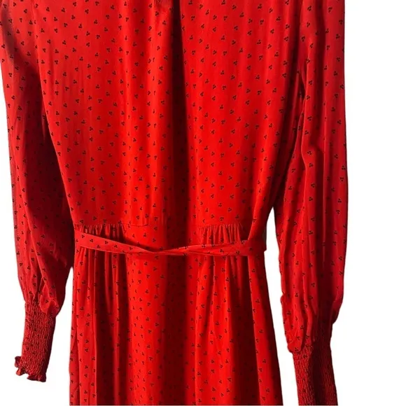 BODEN Carrie Smocked Dress Poinsettia Ruffle Red Long Sleeve