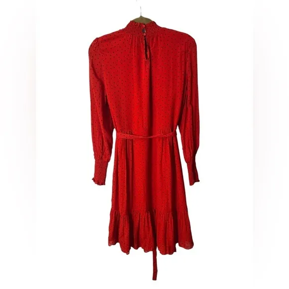 BODEN Carrie Smocked Dress Poinsettia Ruffle Red Long Sleeve