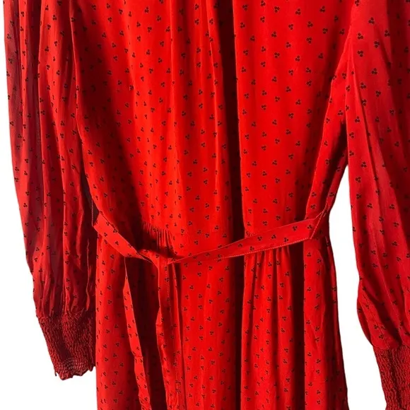 BODEN Carrie Smocked Dress Poinsettia Ruffle Red Long Sleeve