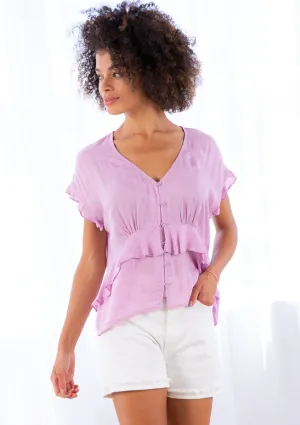 Bohemian Ruffle Short Sleeve V Neck Blouse