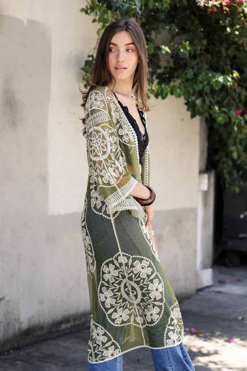Boho Bliss Embroidered Mesh Kimono