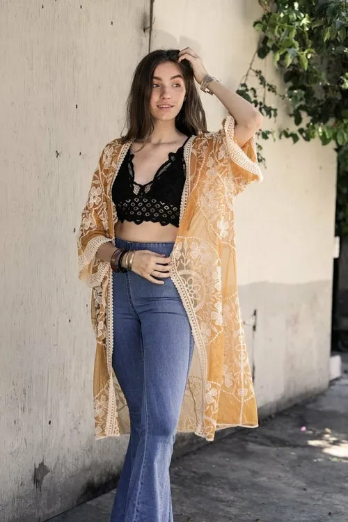Boho Bliss Embroidered Mesh Kimono