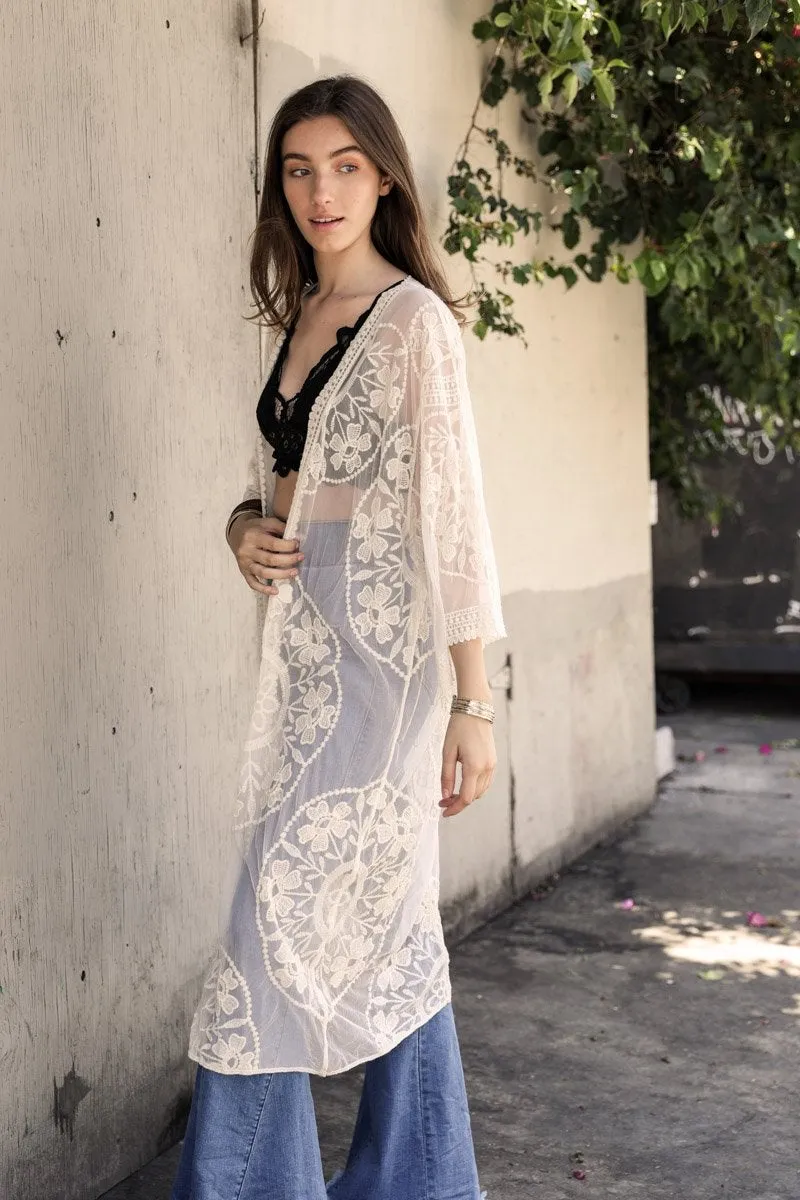 Boho Bliss Embroidered Mesh Kimono