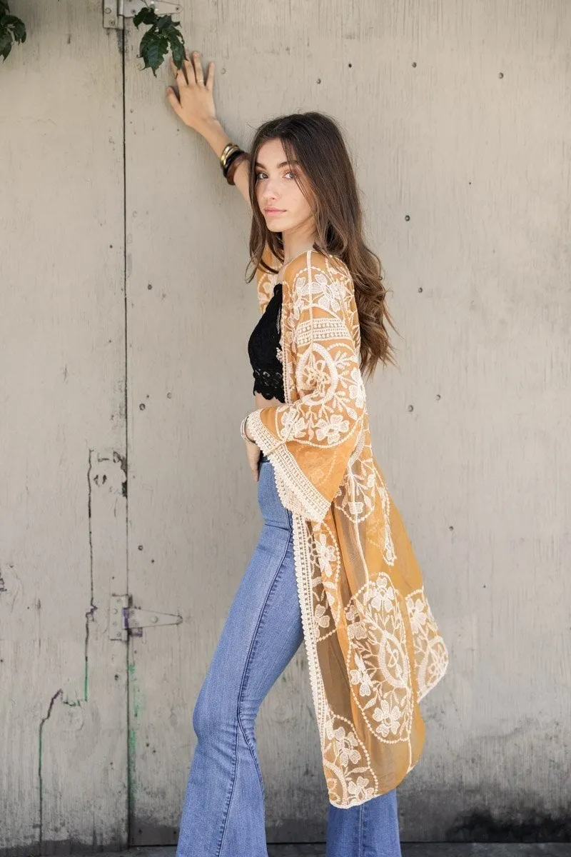 Boho Bliss Embroidered Mesh Kimono