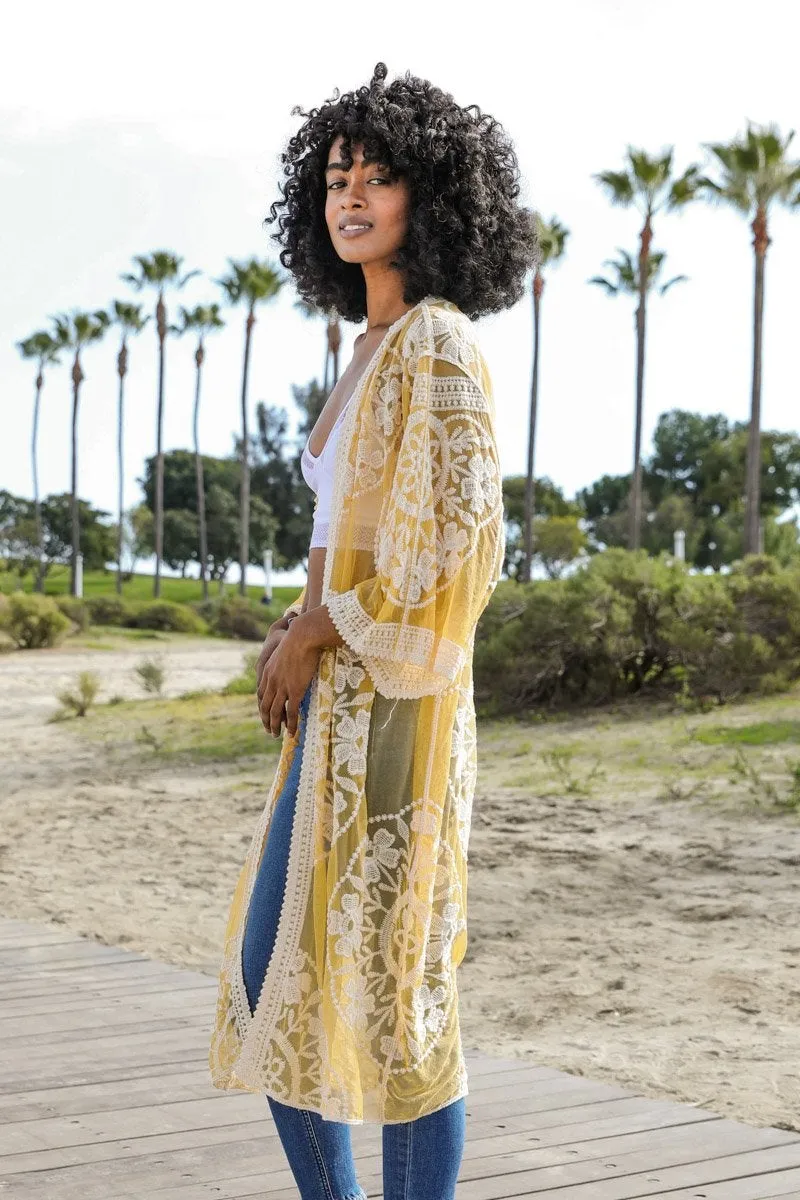 Boho Bliss Embroidered Mesh Kimono