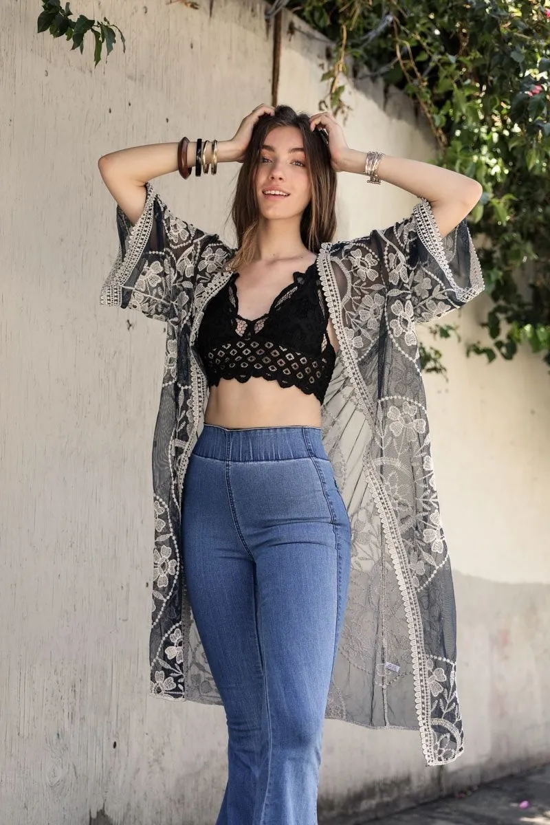 Boho Bliss Embroidered Mesh Kimono