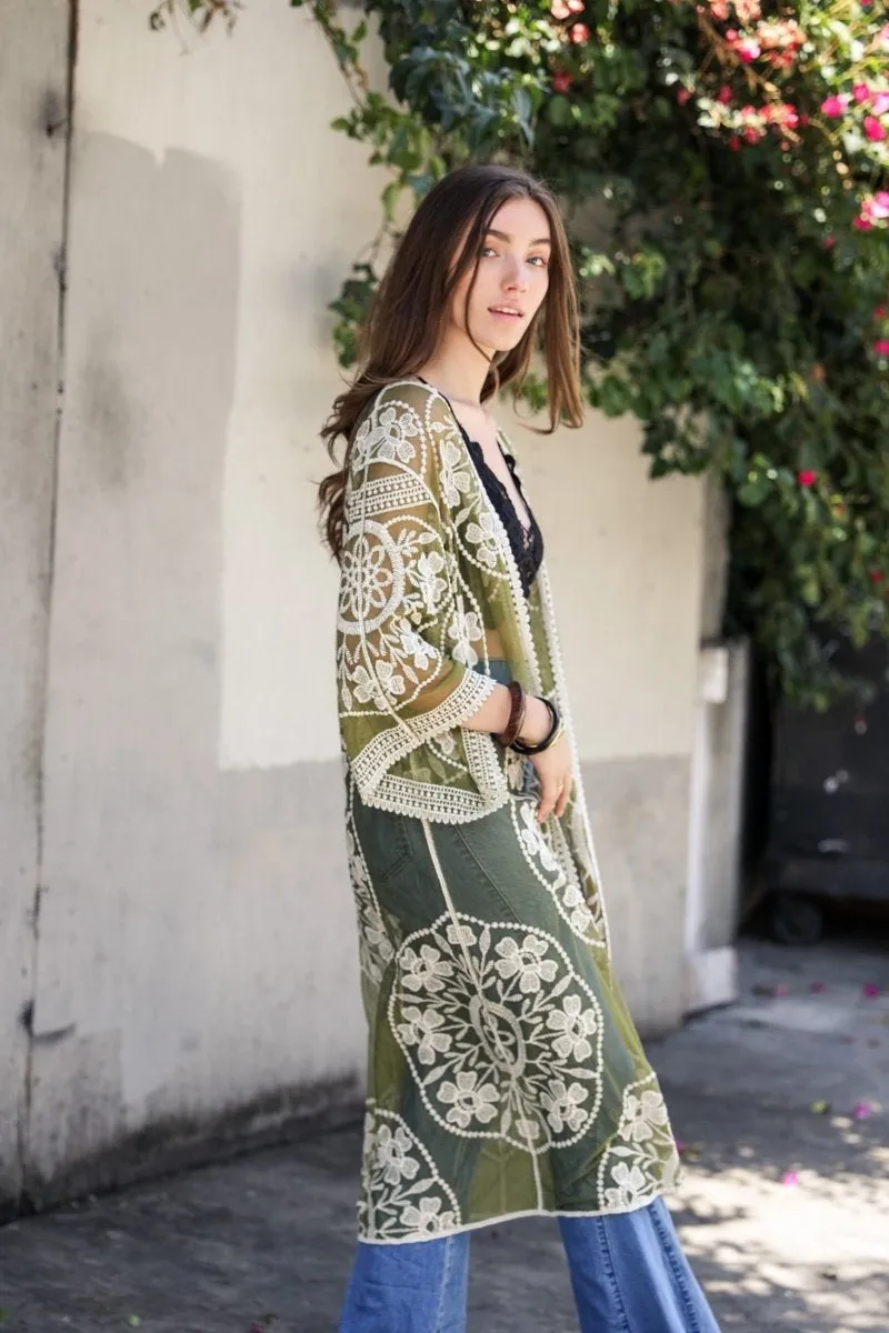 Boho Bliss Embroidered Mesh Kimono