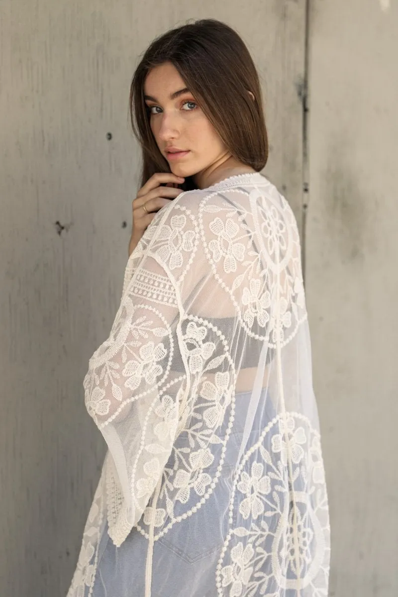 Boho Bliss Embroidered Mesh Kimono