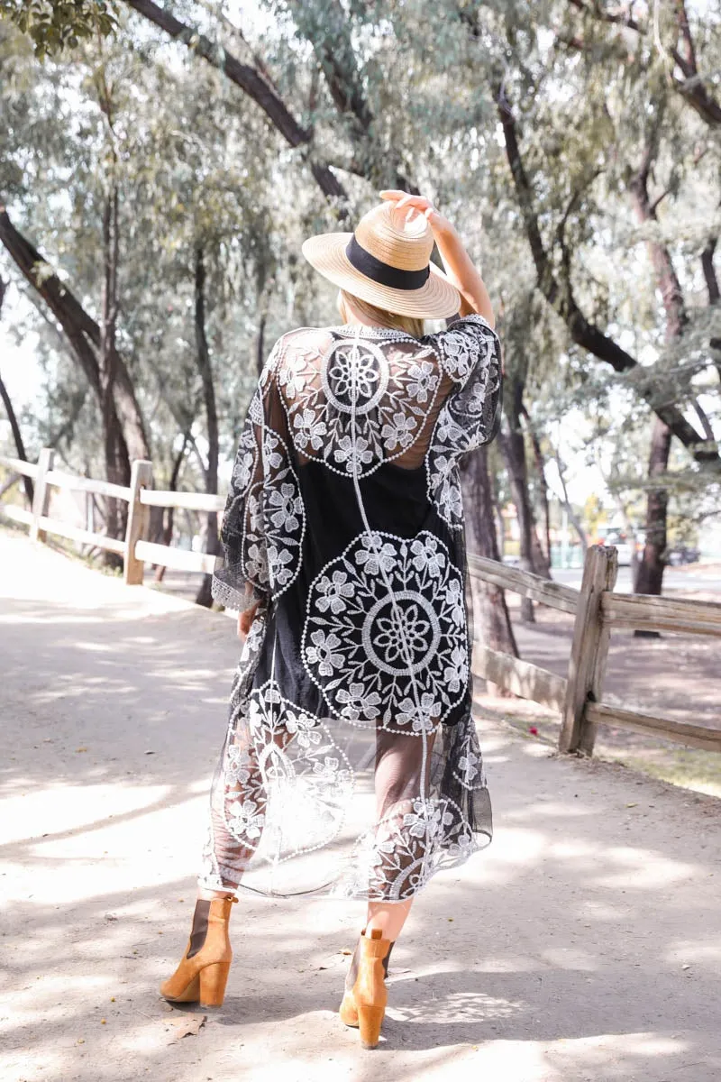 Boho Bliss Embroidered Mesh Kimono