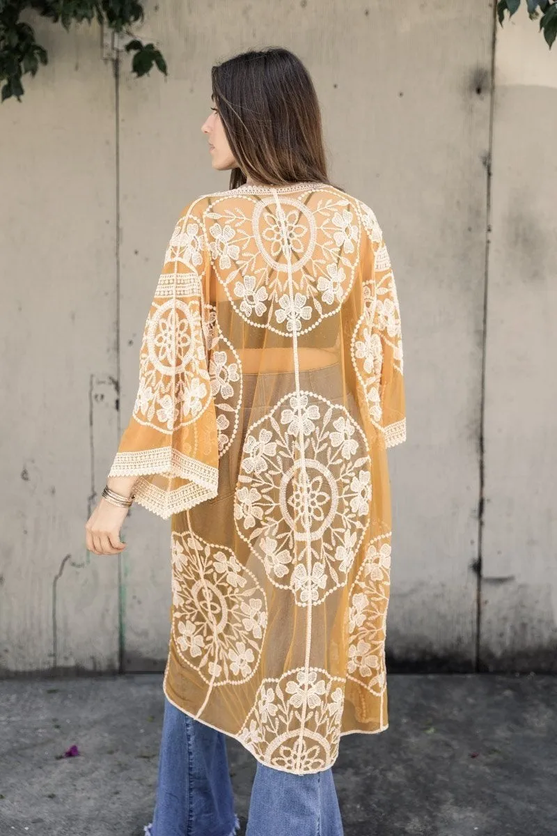 Boho Bliss Embroidered Mesh Kimono