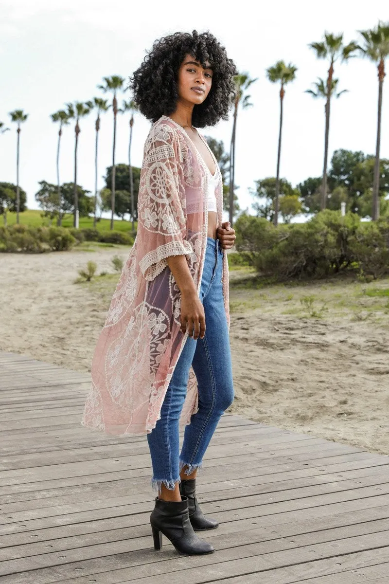 Boho Bliss Embroidered Mesh Kimono