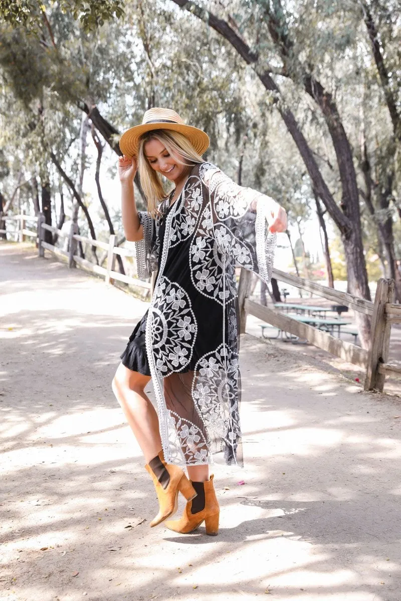 Boho Bliss Embroidered Mesh Kimono