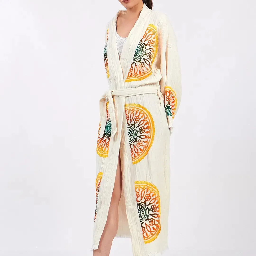 Boho Kimono, Long Kaftan, 0 Cotton Robe
