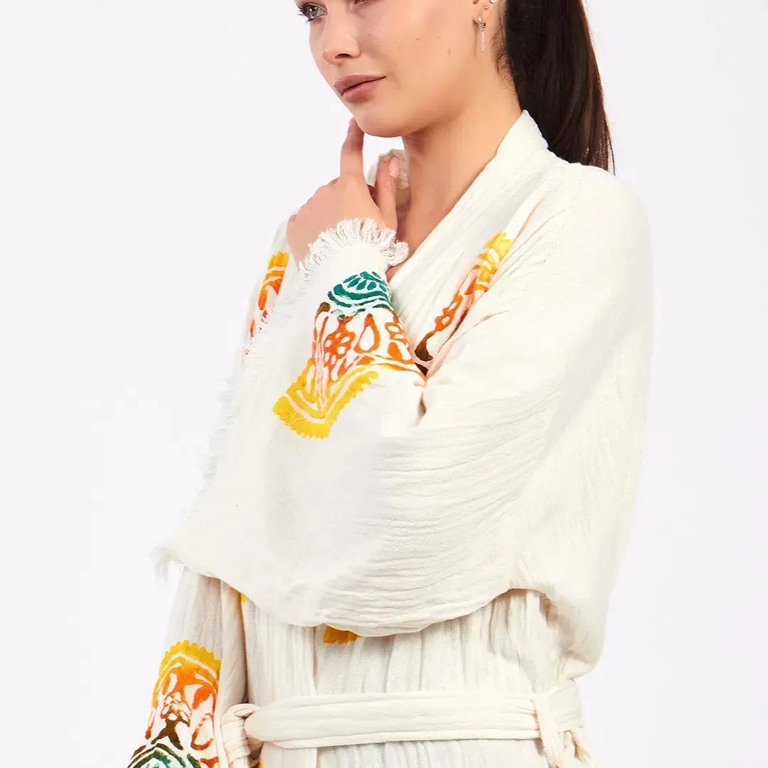 Boho Kimono, Long Kaftan, 0 Cotton Robe