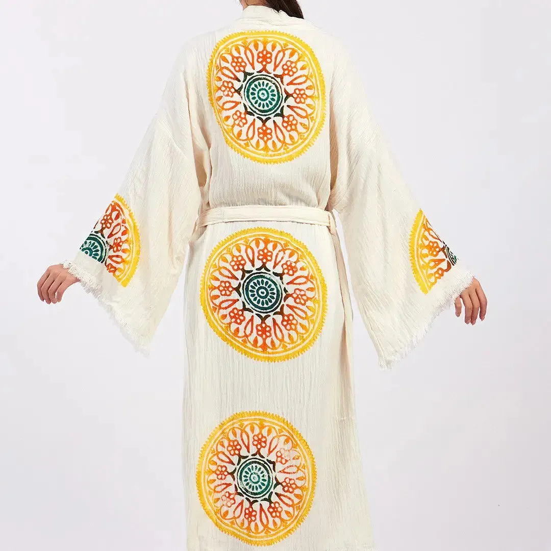 Boho Kimono, Long Kaftan, 0 Cotton Robe