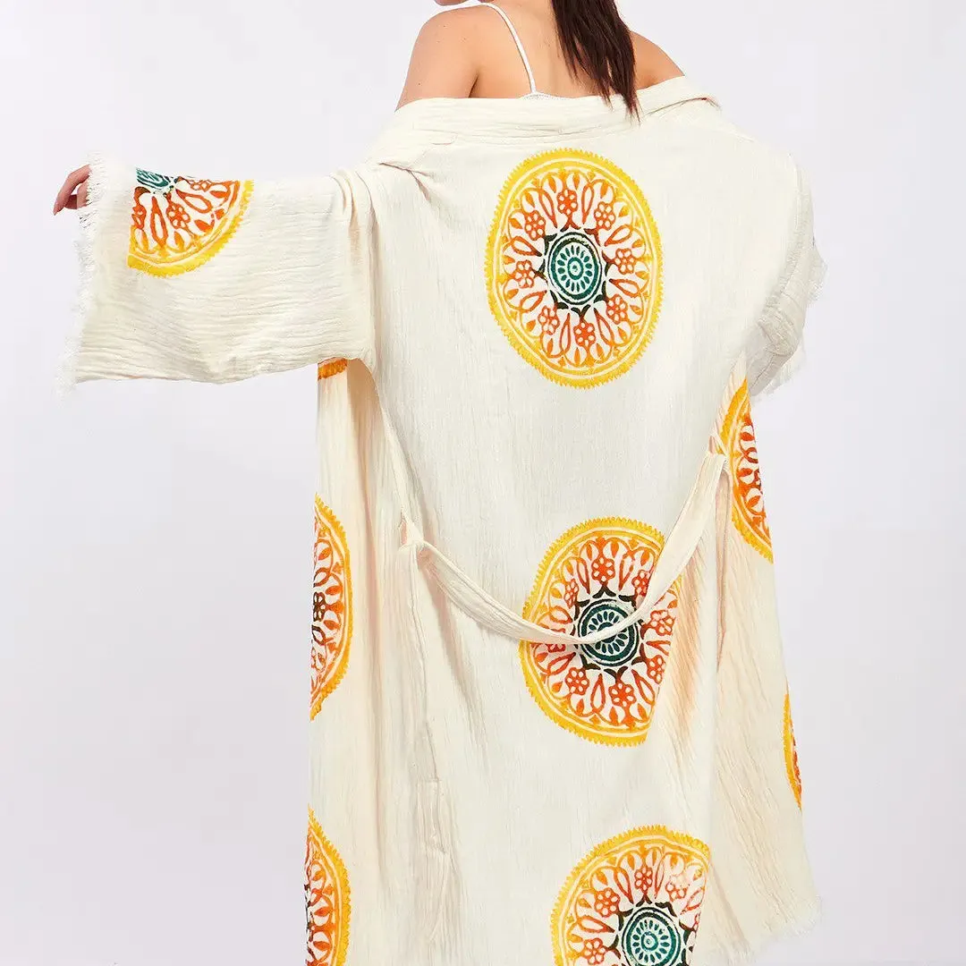 Boho Kimono, Long Kaftan, 0 Cotton Robe
