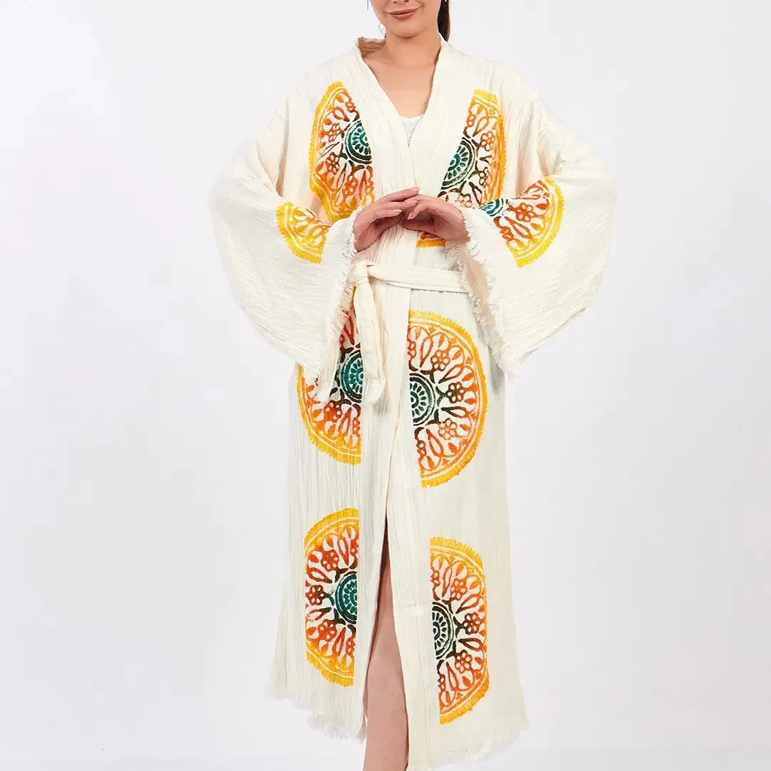 Boho Kimono, Long Kaftan, 0 Cotton Robe
