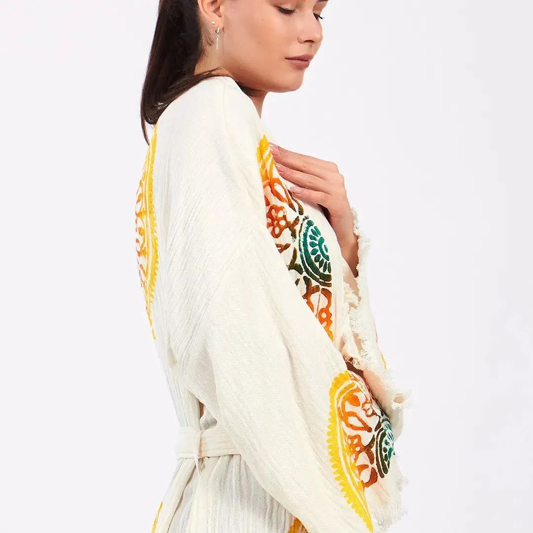 Boho Kimono, Long Kaftan, 0 Cotton Robe