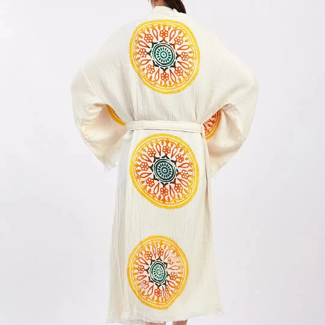Boho Kimono, Long Kaftan, 0 Cotton Robe
