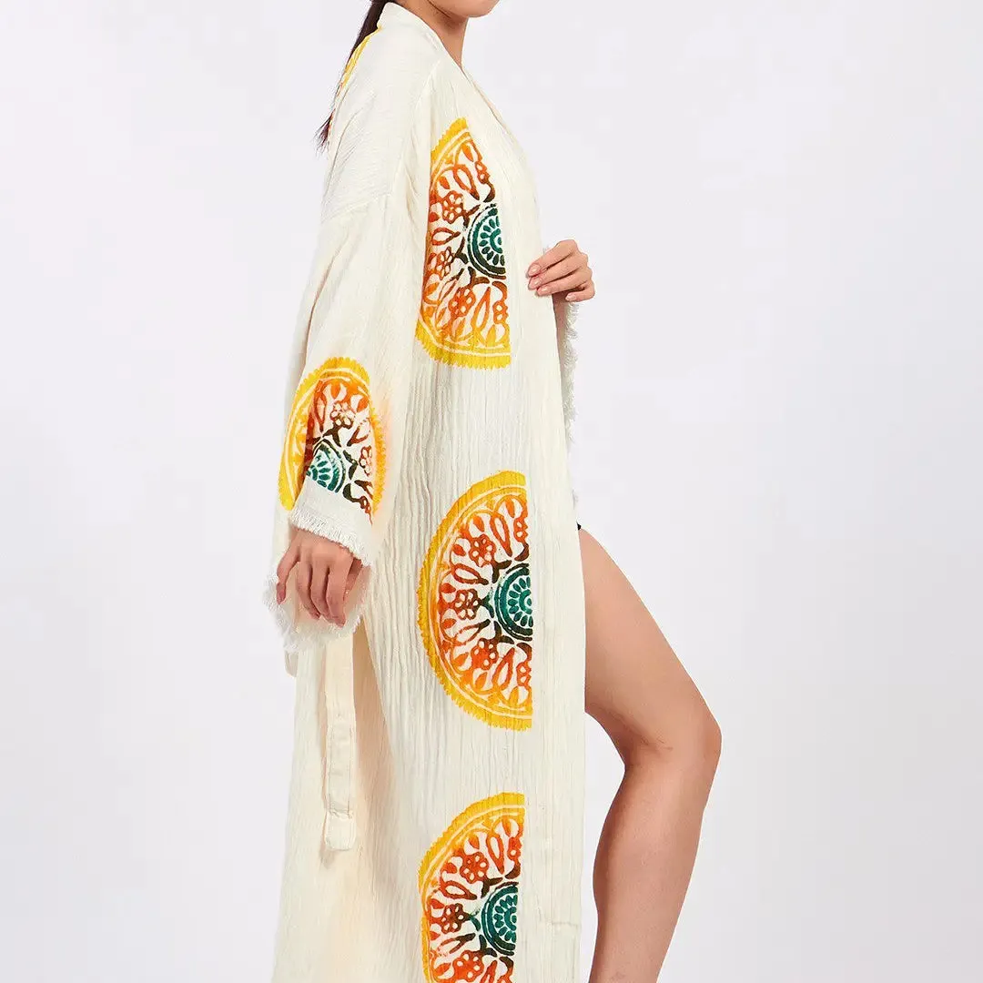 Boho Kimono, Long Kaftan, 0 Cotton Robe