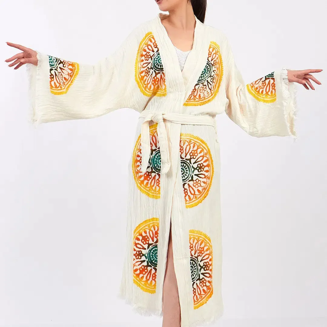 Boho Kimono, Long Kaftan, 0 Cotton Robe