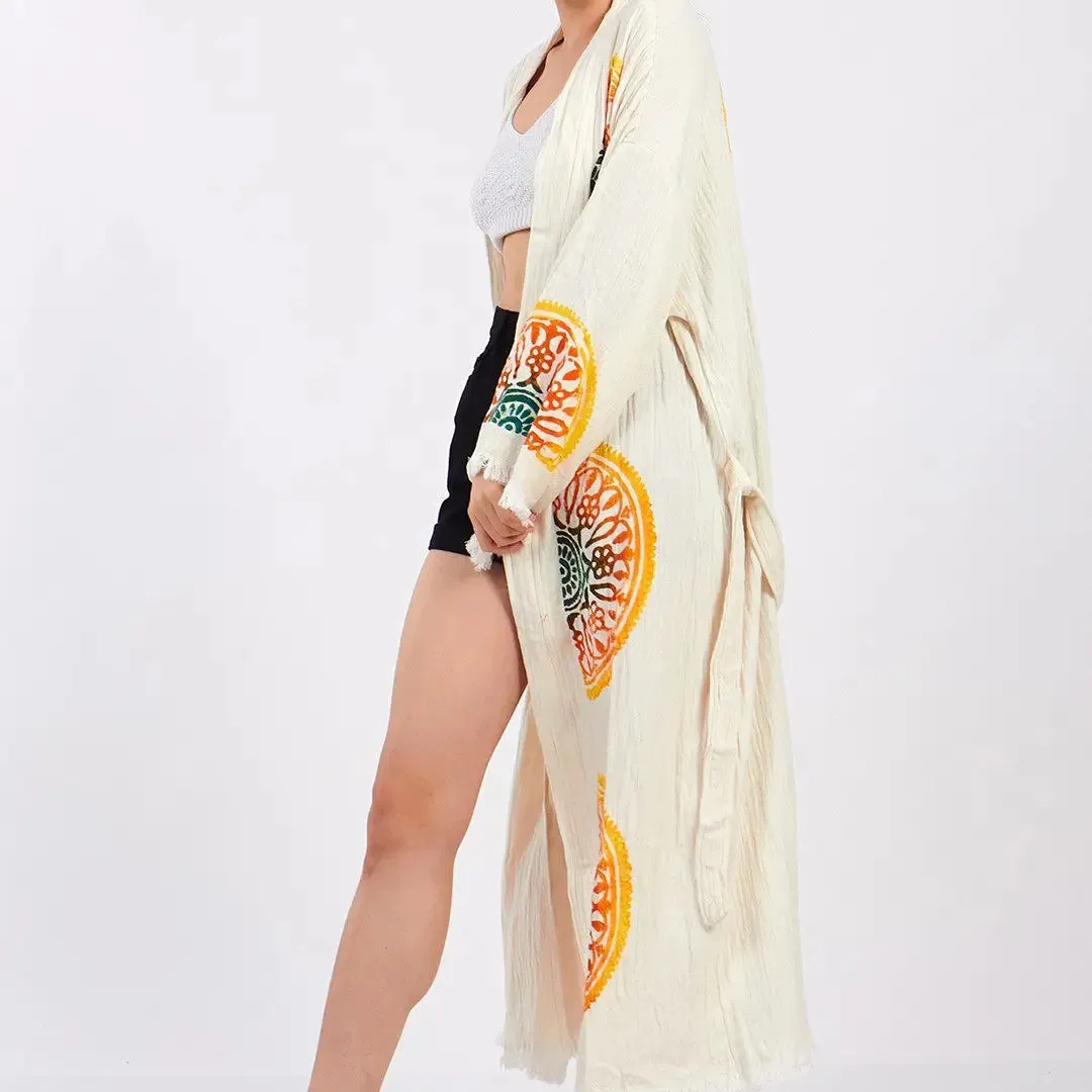 Boho Kimono, Long Kaftan, 0 Cotton Robe