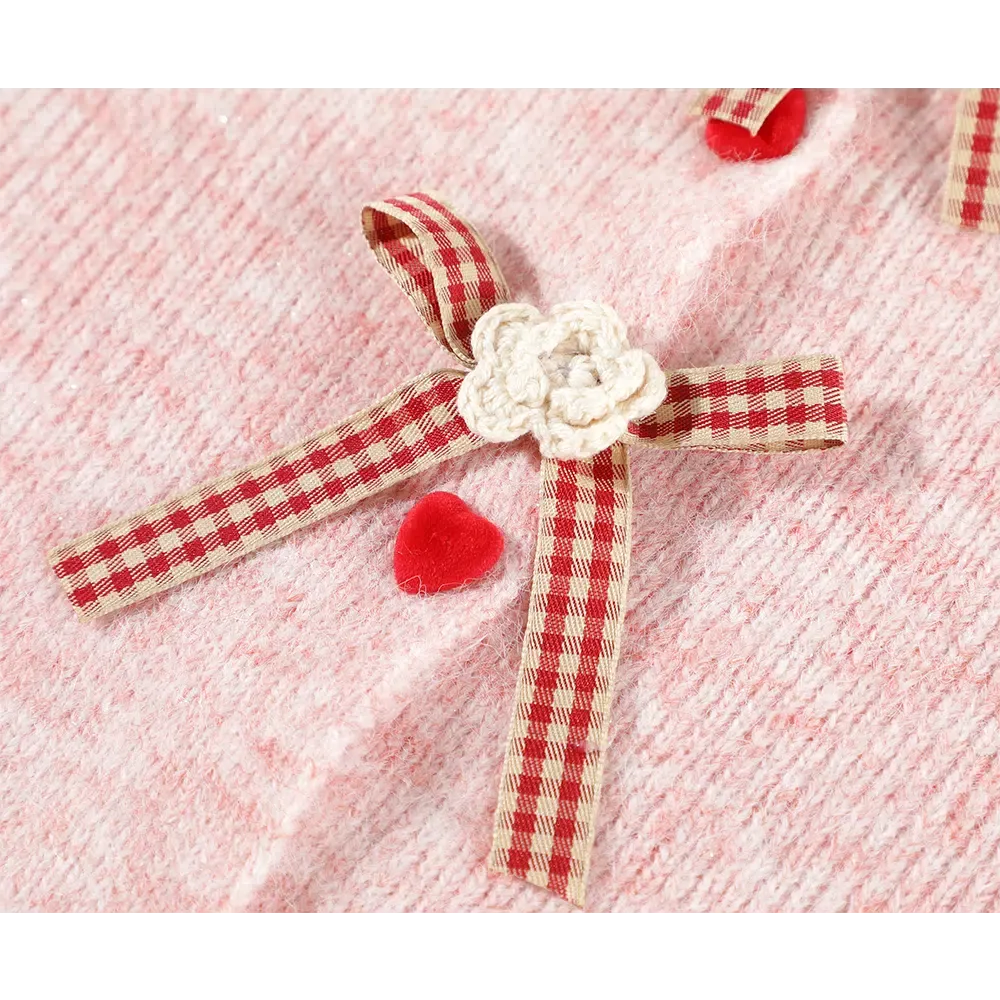 Bow Accents Ruffled Knit Cardigan