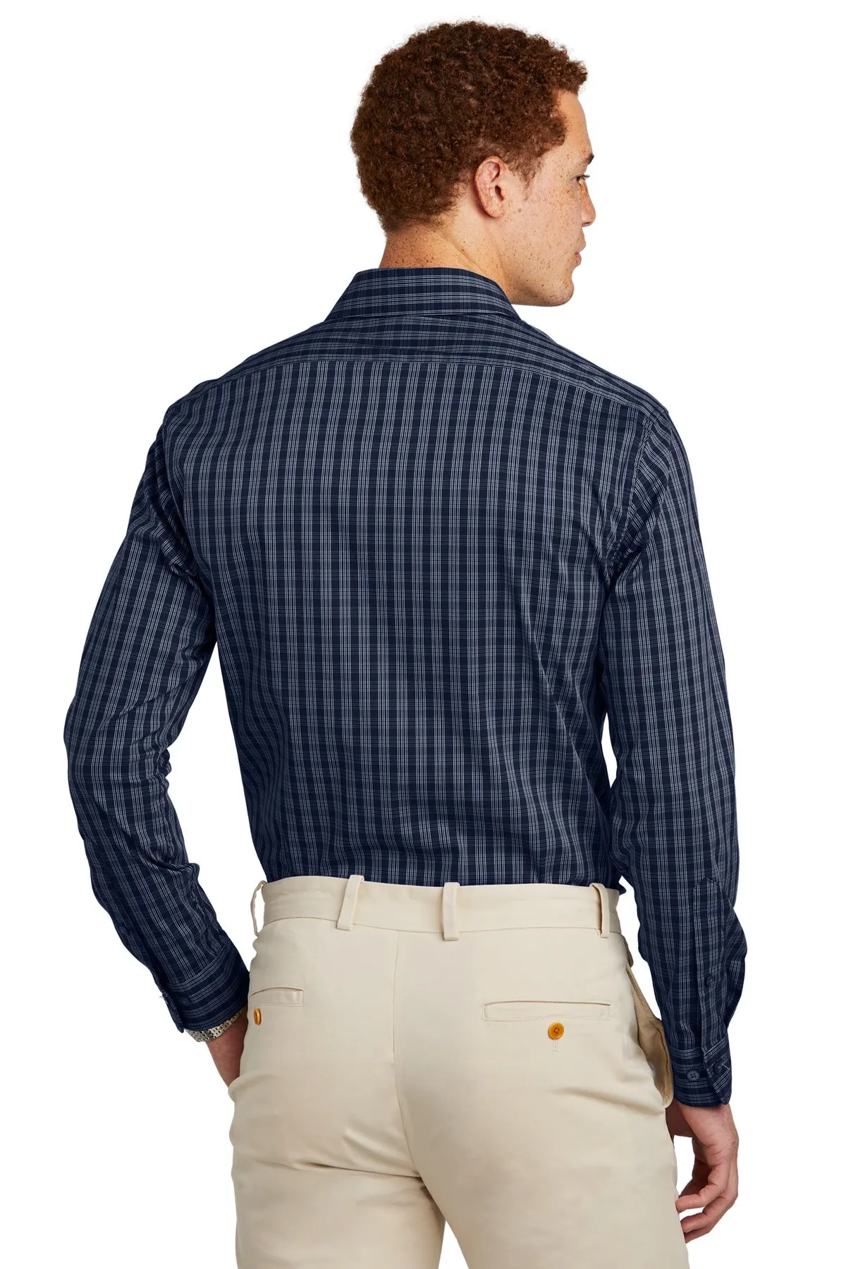 Brooks Brothers Tech Stretch Patterned Shirt BB18006 Navy Blazer/ White Grid Check