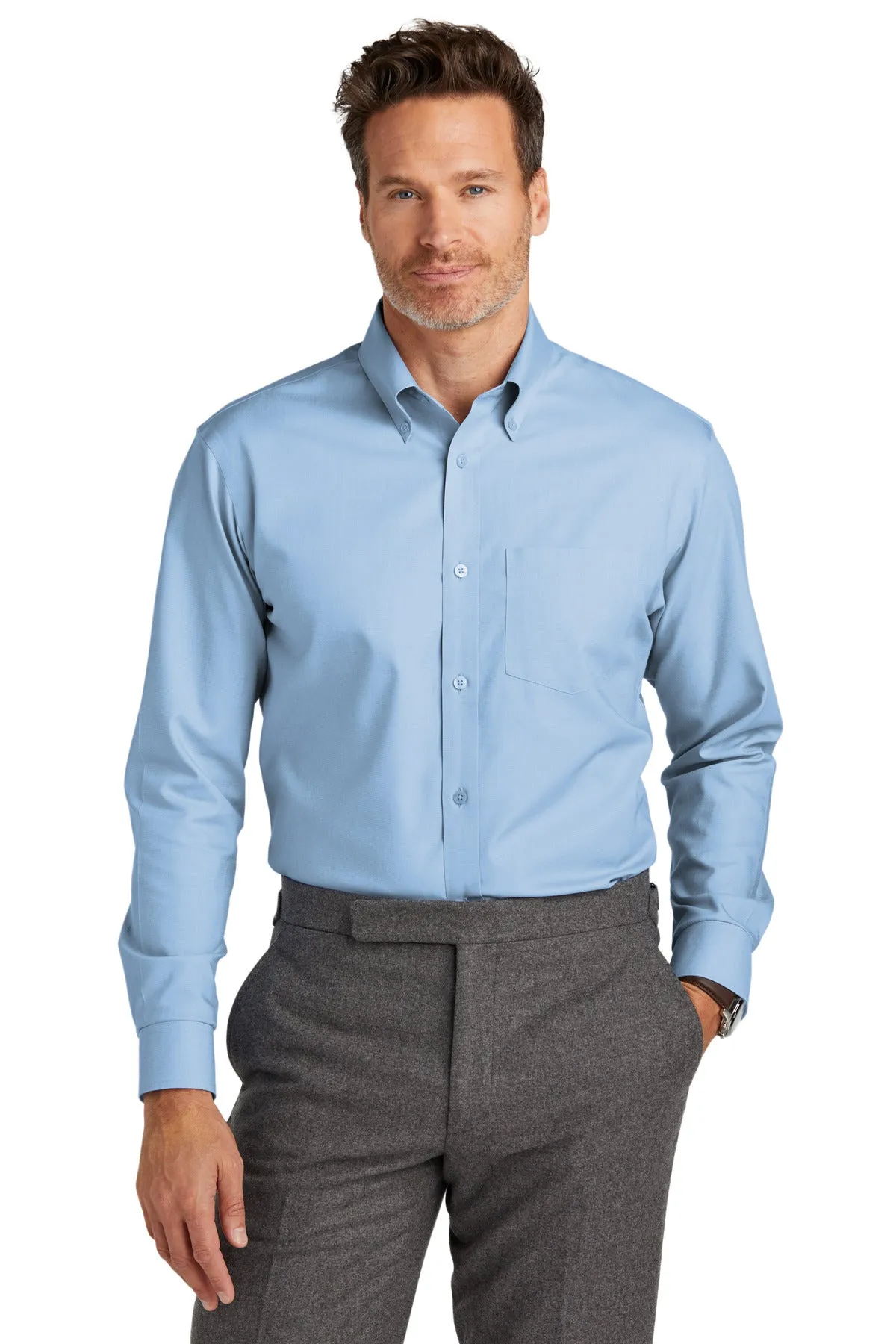 Brooks Brothers Wrinkle-Free Stretch Nailhead Shirt BB18002 Newport Blue