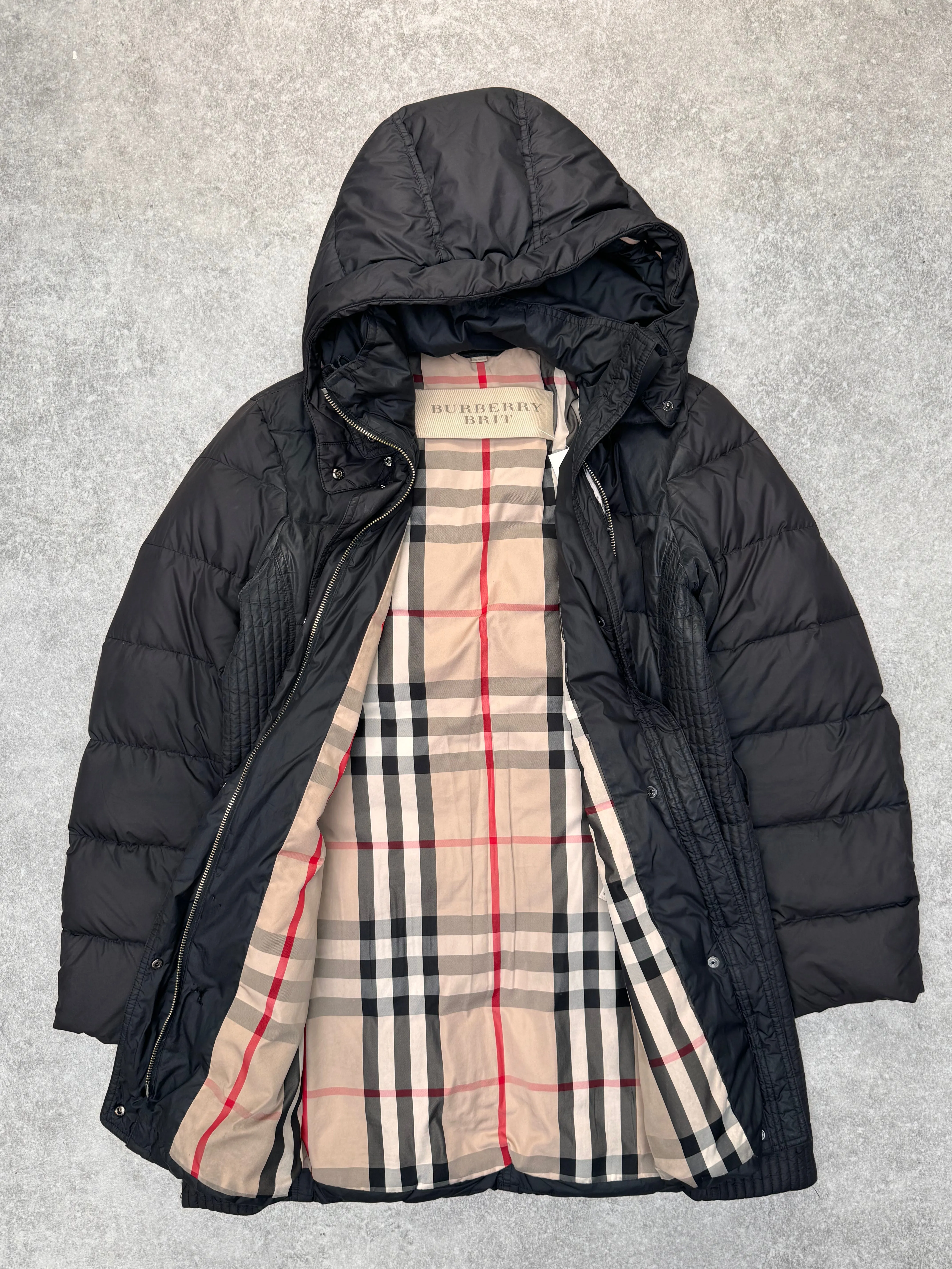 Burberry Black Nova Check Lined Hooded Puffer Down Coat