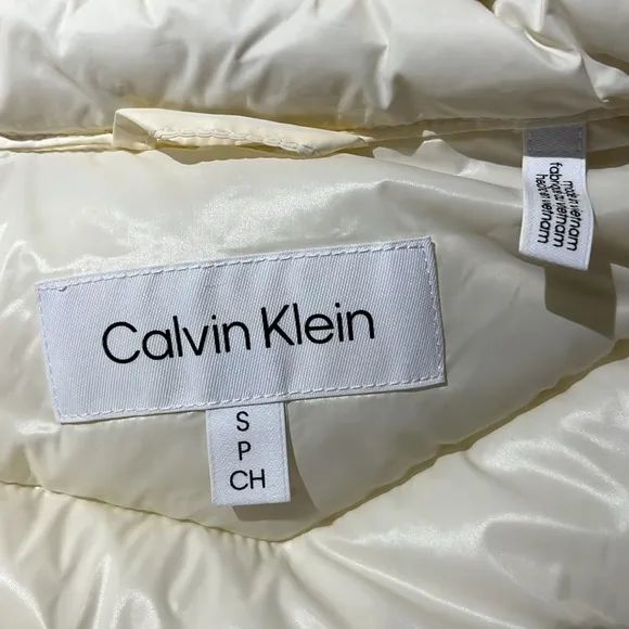 CALVIN KLEIN Cream Hooded Walker Puffer Full Zip Winter Jacket S NWT