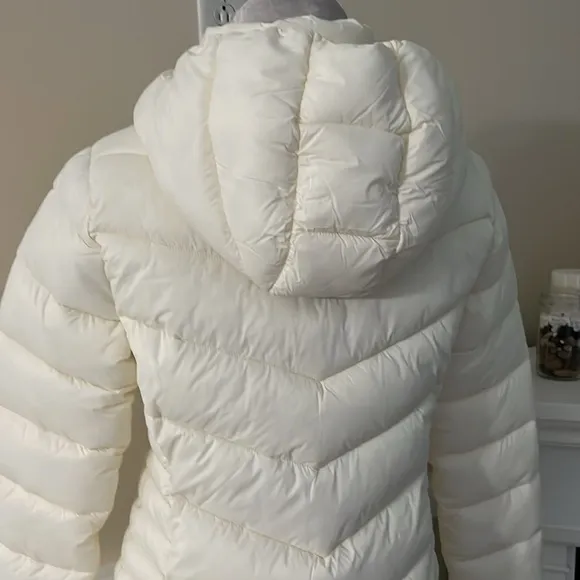 CALVIN KLEIN Cream Hooded Walker Puffer Full Zip Winter Jacket S NWT
