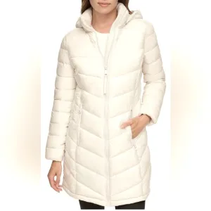 CALVIN KLEIN Cream Hooded Walker Puffer Full Zip Winter Jacket S NWT