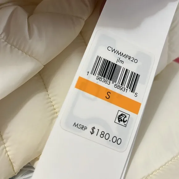CALVIN KLEIN Cream Hooded Walker Puffer Full Zip Winter Jacket S NWT
