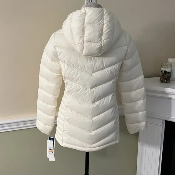 CALVIN KLEIN Cream Hooded Walker Puffer Full Zip Winter Jacket S NWT