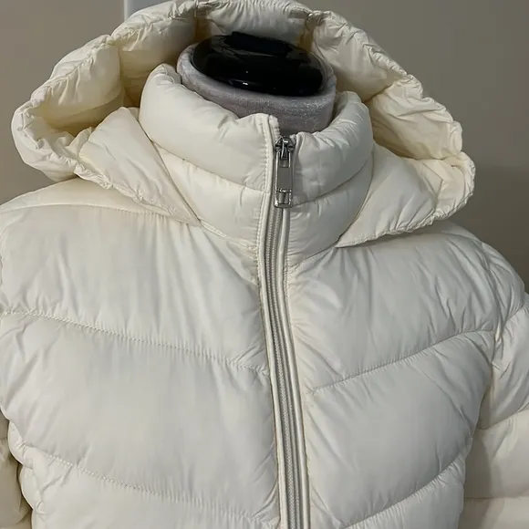 CALVIN KLEIN Cream Hooded Walker Puffer Full Zip Winter Jacket S NWT