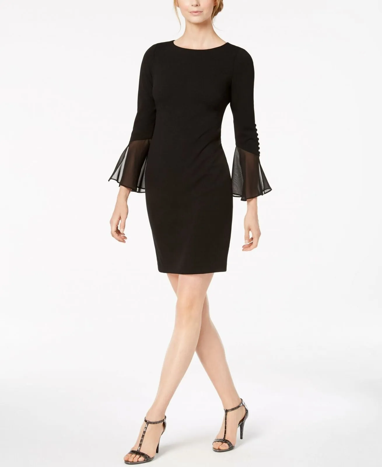 Calvin Klein Women's Petite Ruffled-Sleeve Sheath Dress
