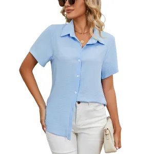 Casual Short Sleeve Cotton Shirt - Loose Fit & Buttons