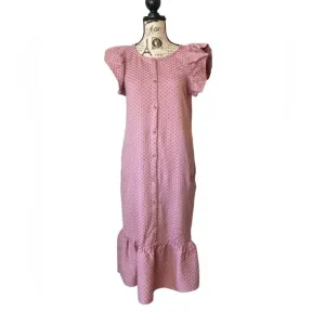 Cecilie Copenhagen Pink Jacquard Flutter Sleeve Button Front Flounce Midi Dress