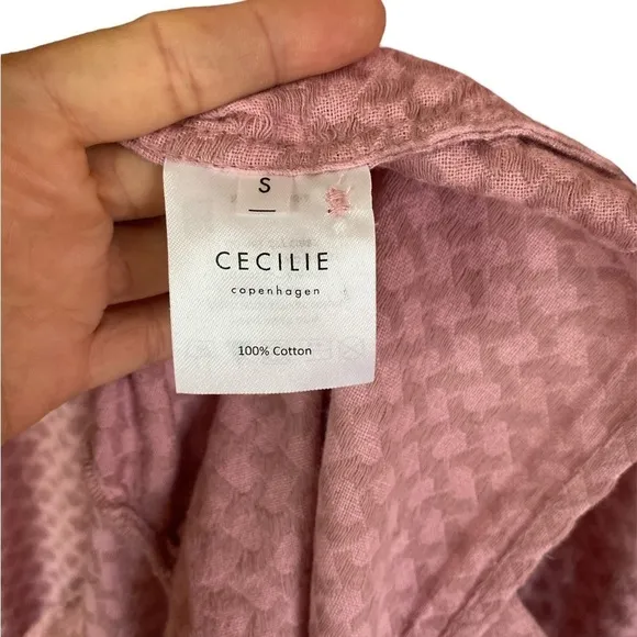 Cecilie Copenhagen Pink Jacquard Flutter Sleeve Button Front Flounce Midi Dress