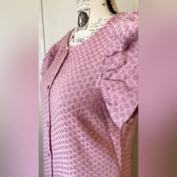 Cecilie Copenhagen Pink Jacquard Flutter Sleeve Button Front Flounce Midi Dress
