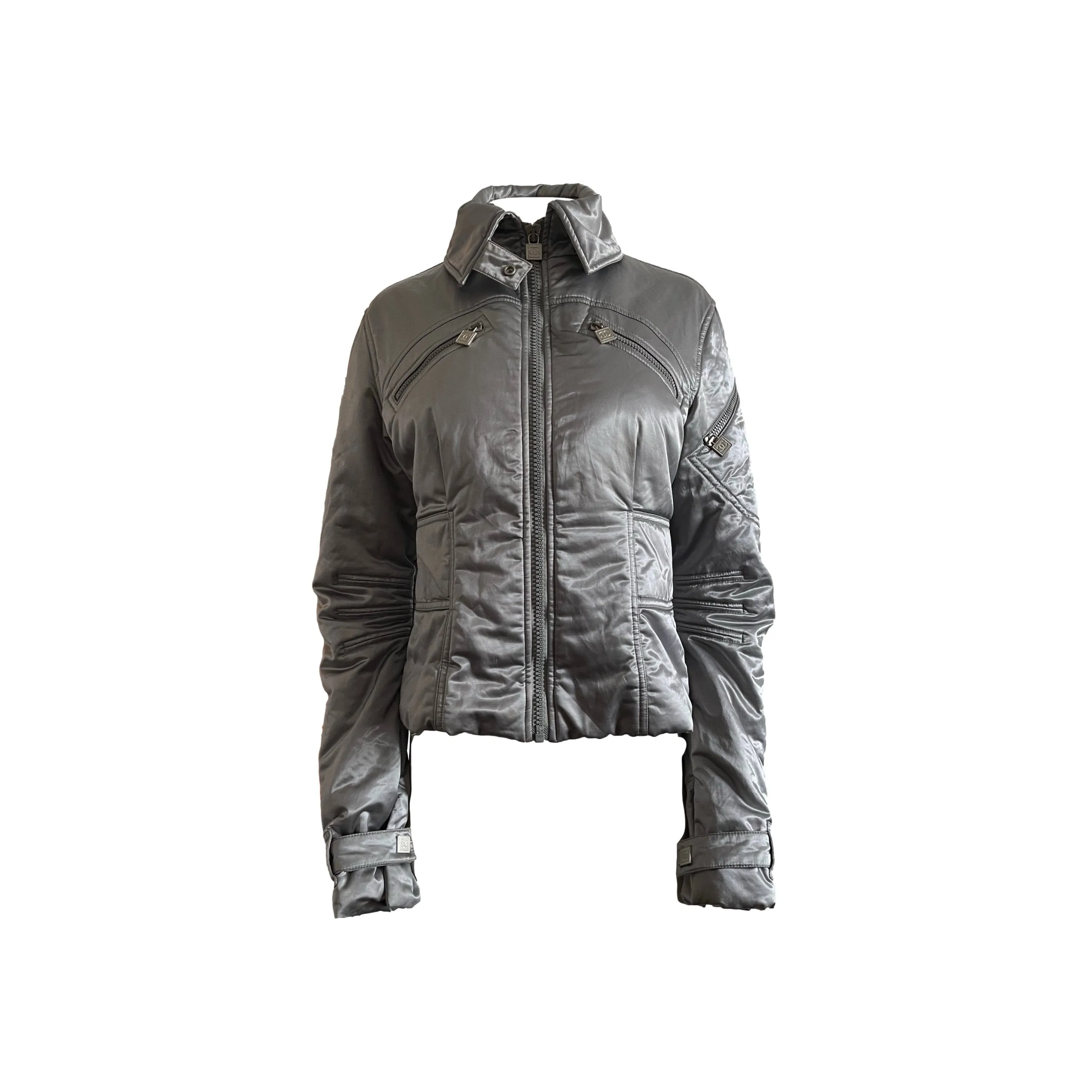 Chanel Silver Logo Puffer