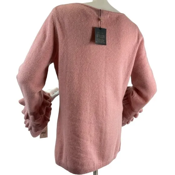 Charter Club Sweater Womens Sz M Pink Ruffled Pure Cashmere Created for Macy's